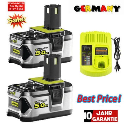 Für Ryobi P108 Akku 18V 8,0Ah Lithium One Plus RB18L50 Batterie Ladegerät 9,0Ah