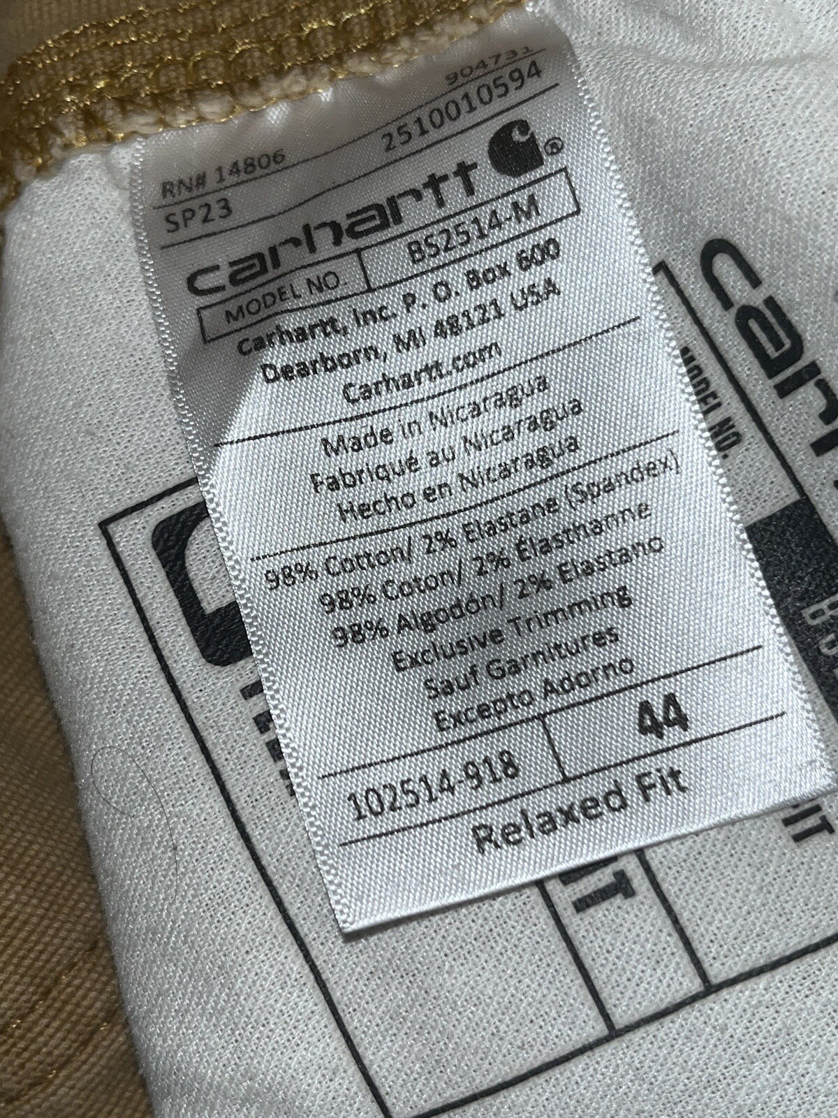 CARHARTT Shorts Mens 44x10 Rugged Flex Relaxed Fit Cargo Tan Stretch 102514 thumbnail 5