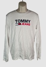 Tommy Jeans Men's White Long Sleeve Corporate Logo T-Shirt Size M