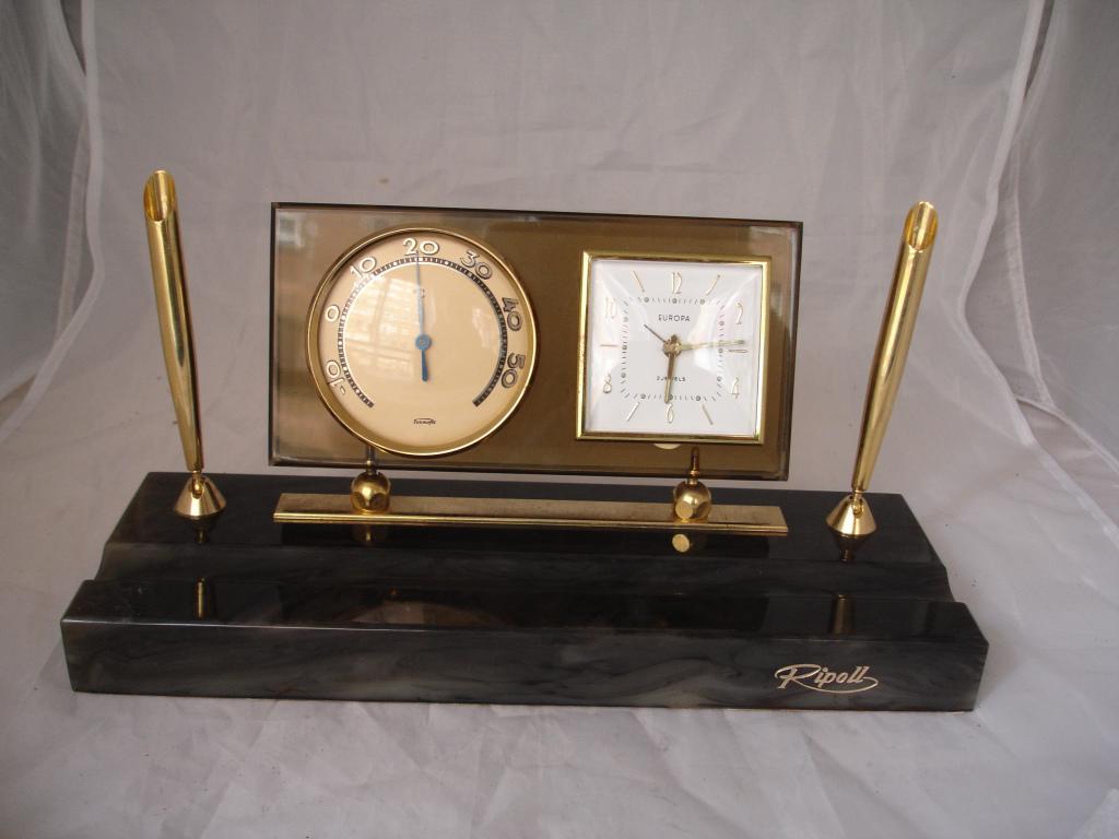 Reloj despacho / sobremesa. Europa. Termómetro. Base resina mármol. Metacrilato