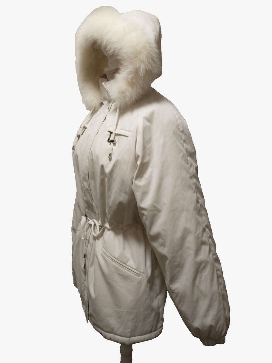 Flash Geo NY Women's White Fox Fur Trim Zip Out Hood Cinch Waist