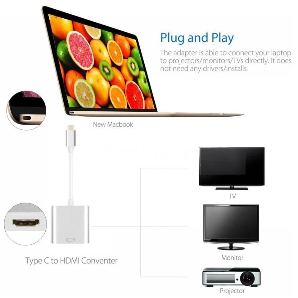 USB 3.1 Type-C to HDMI Adapter Audio Video HD 4K For Microsoft Surface Pro 8 7+ - Image 2 of 4