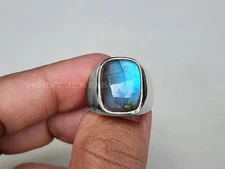 Natural Labradorite Gemstone Ring Mens ring 925 silver ring handmade ring