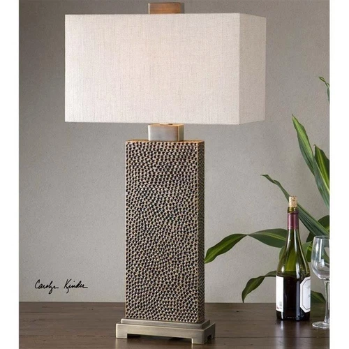 Uttermost Canfield Metal Resin Fabric Table Lamp in Coffee Bronze/Beige/Brown - Picture 1 of 3
