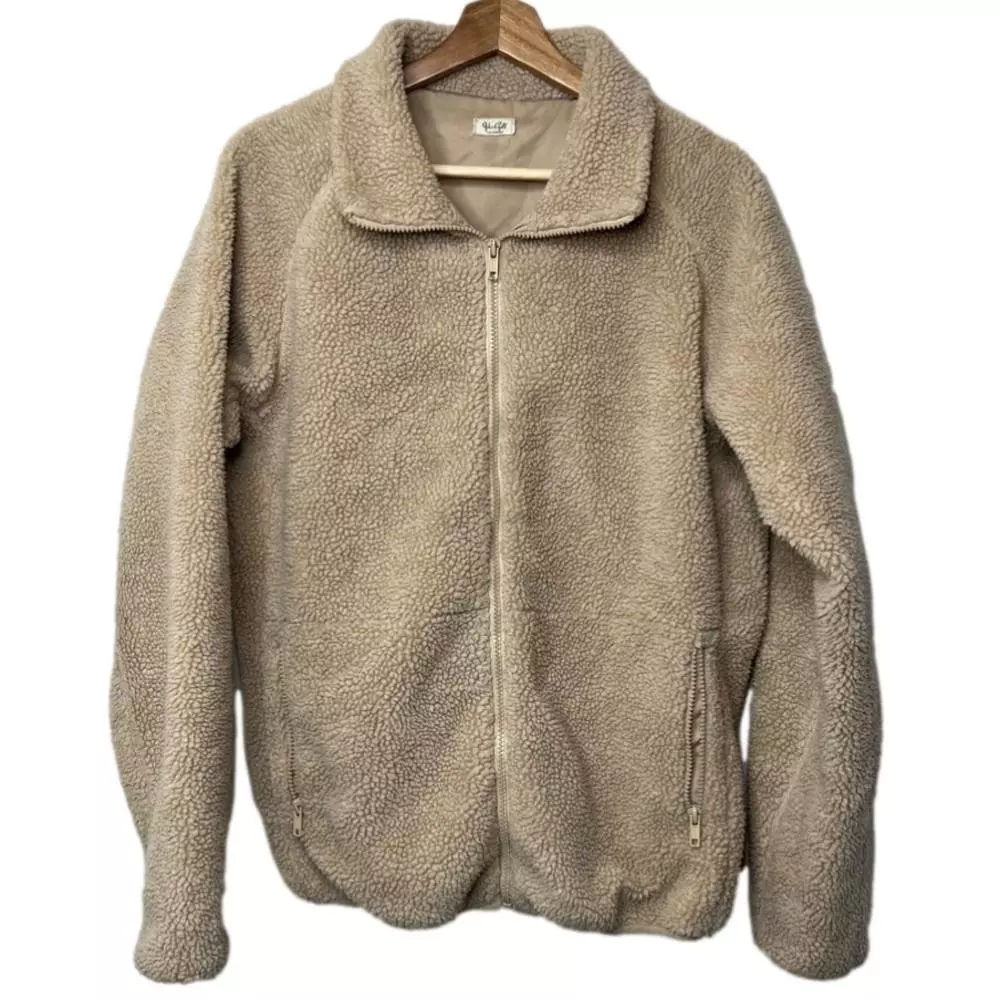 Brandy Melville John Galt Womens Size OS Beige Sherpa Teddy Full Zip Jacket