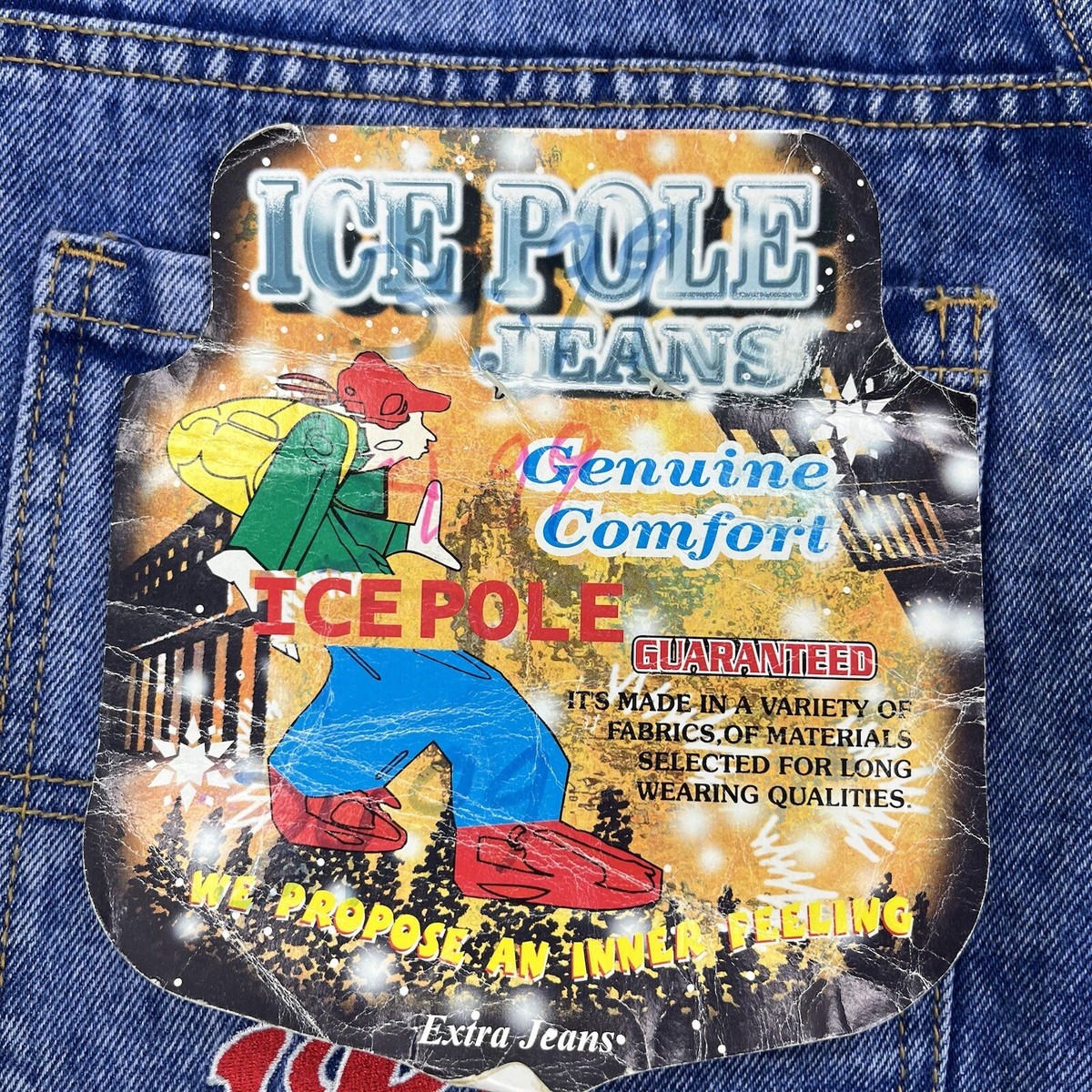 Vintage Ice Pole Jeans Mens 30x29.5 Blue Denim Baggy Wide Leg