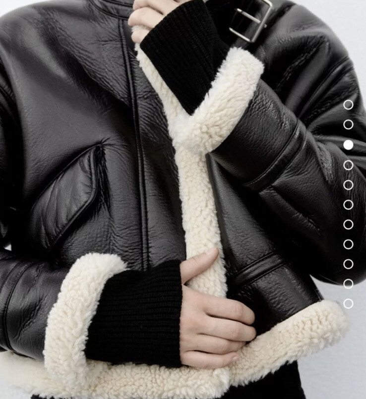 zara faux leather fleece collar jacket