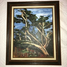 Abstract tree landscape original oil PAINTING  hand painted on canvas by Drute