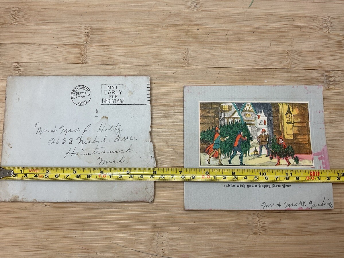 20 Dec 1929 Dated Envelope & Christmas Card Hamtramick Detroit MI