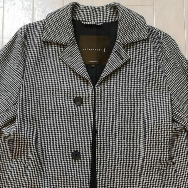 Mackintosh Stain Collar Coat Long Length Houndstooth Pattern