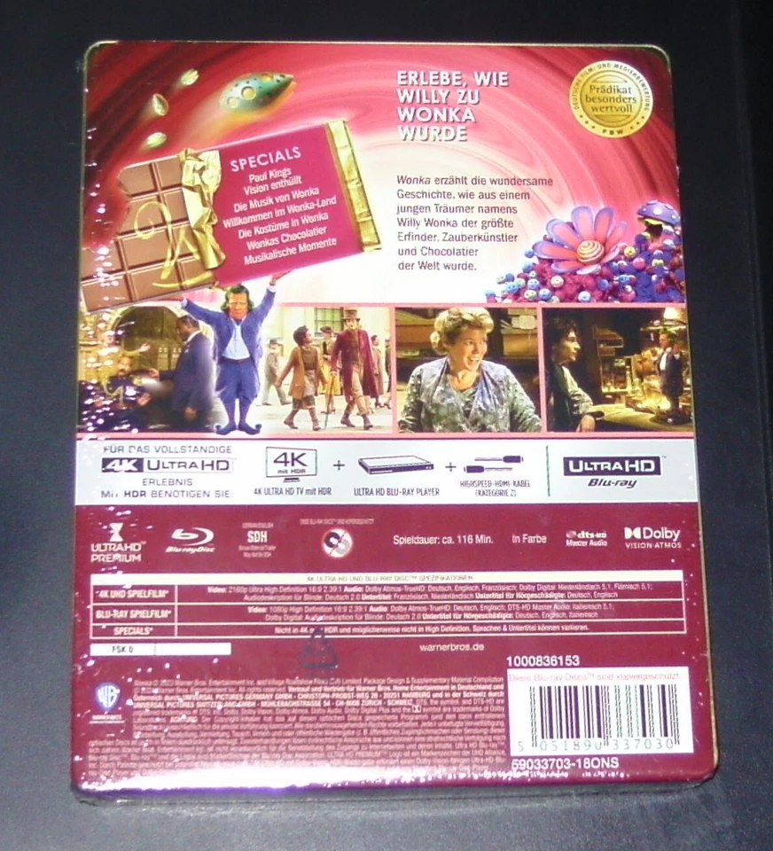 WONKA 4K GEPRÄGTE LIMITIERTE STEELBOOK EDITION 4K BLU RAY + BLU RAY NEU & OVP - Bild 2 von 4