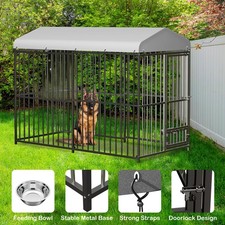 8x4x6 FT Outdoor Metal Dog Kennel, Dog Kennel Playpen House w/Waterproof Cover