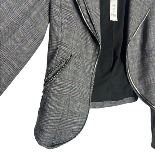 White House Black Market Business Plaid Moto Jacket in Grey w Cabernet Size 2 - Picture 4 of 12