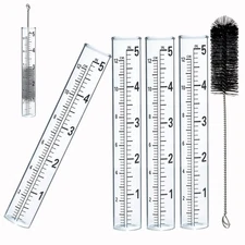 4 PCS Rain Gauge Glass Replacement Tube for Yard Garden 5 inch with Tube Brush