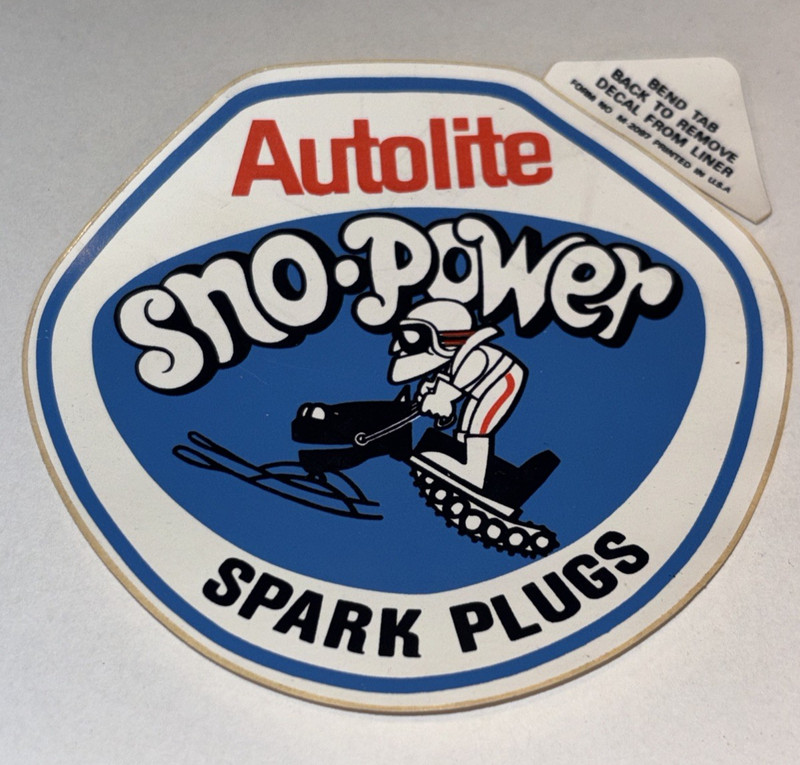 Vintage Snowmobile, Autolite, Spark Plug Advertising Sticker