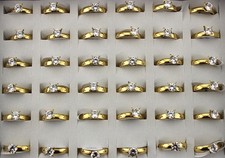 Wholesale Lots 32pcs Gold P Stainless Steel Fashion Cubic Zirconia Unisex Rings