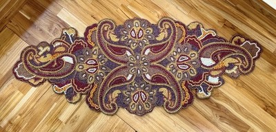Beaded Table Runner 14 x 36 Warm Rich Red Jewel Tones Handmade Bohemian Eclectic