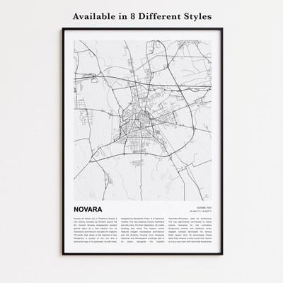 Novara City Map Print, Italy Travel Poster, Modern Map, Wall Decor Art