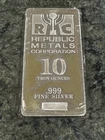 10 oz. Republic Metals Corporation (RMC) .999 Fine Silver Bar SEALED