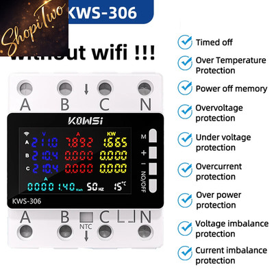 Wifi Power Energy Meter AC Monitor AC 85-290V 80A 3 Phase 4 Wire DIN Rail Practice