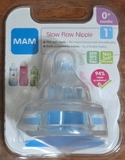 MAM Slow Flow Silicone Bottle Nipples Size 0 Months BPA  BPS Free Pack of 2