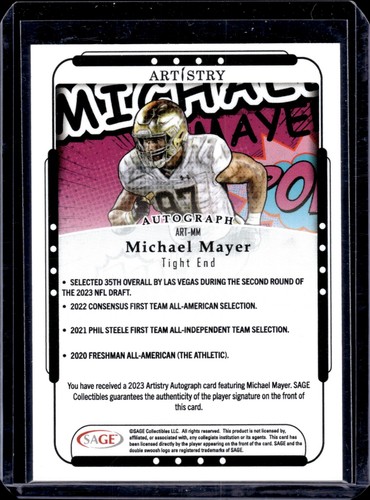 2023 SAGE Artistry - Michael Mayer #ART-MM AUTO (RC) - Picture 2 of 2