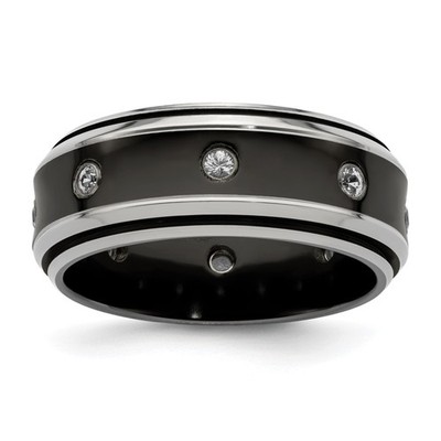 Edward Mirell Black Ti and Titanium Polished White Sapphire with Sterling Sil...