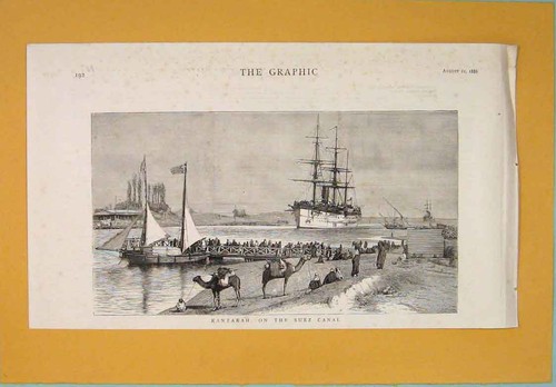 Original Old Antique Print Kantarah Suez Canal Africa 1886 19th