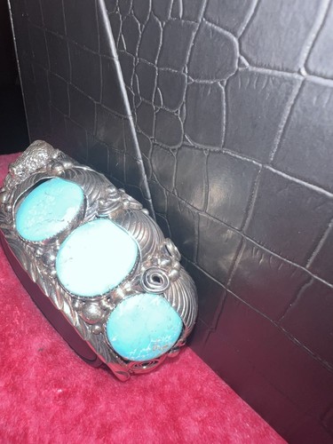 Navajo Patricia Platero Native American Sterling Silver Turquoise 3-Stone Cuff