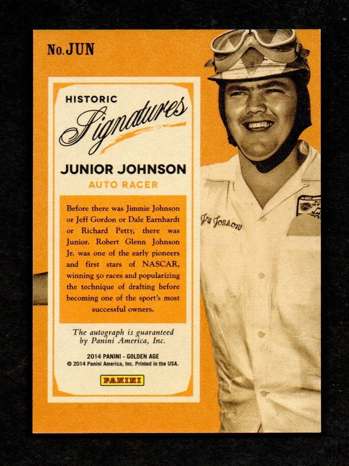 2014 Panini Golden Age Historic Signatures JUNIOR JOHNSON Autograph NASCAR HOF - Image 2 of 2