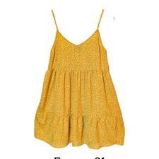 Forever 21 Floral Mini Sundress V-Neck Sleeveless Strappy Short Yellow S