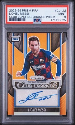 2025-26 Prizm FIFA Lionel Messi #CL-LM Club Legends Auto Orange Prizm /99 PSA 9