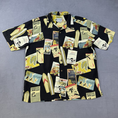 Vintage Quiksilver Shirt Mens Large Black Aloha Hawaiian Relaxed Rayon Beach Y2K