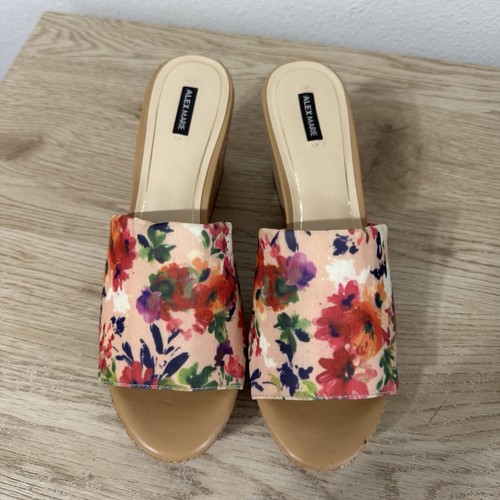 Alex Marie Kloey Pink Floral Cork Slide On Wedges Heels Womens Size 8.5 M - Picture 5 of 15