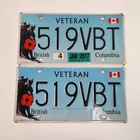 BC British Columbia Veteran License Plate Pair Jan 2017 Canada 519 VBT Poppy