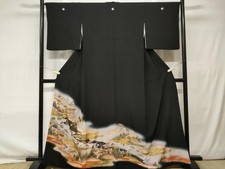 Heiwaya Kimono Luxurious black tomesode piece embroidery interpretation of