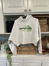 The North Face Women's Pullover Hoodie White Logo Size L Oversized cropped