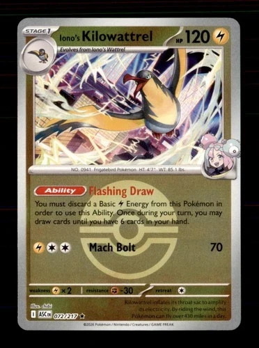 Iono's Kilowattrel 072/217 Ascended Heroes Reverse Ball