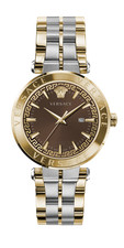Versace Watch Aion VE2G00421 Gold Steel 44mm Brown Dial Swiss Quartz WR 5ATM