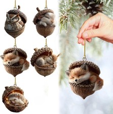 5PCS Forest Animal Acorn Ornaments Cozy Forest Christmas Ornaments, 2D Flat Wood