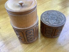 Vintage Treen Hand Carved 3 Piece Wooden Spice Jar 4.5&rdquo;Tall