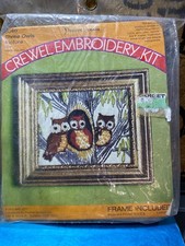 Vtg 1973 Crewel Embroidery Kit " Three Owls" 6040 W/Frame Unopened