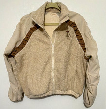 FASHION Women  s Beige Collared Full Zip Fleece Jacket Long Sleeve Size S