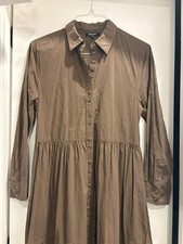 MADEWELL SIZE M FAUX-TIERED OLIVE-BROWN DRESS, BUTTONS ALL THE WAY, PRAIRIE CORE