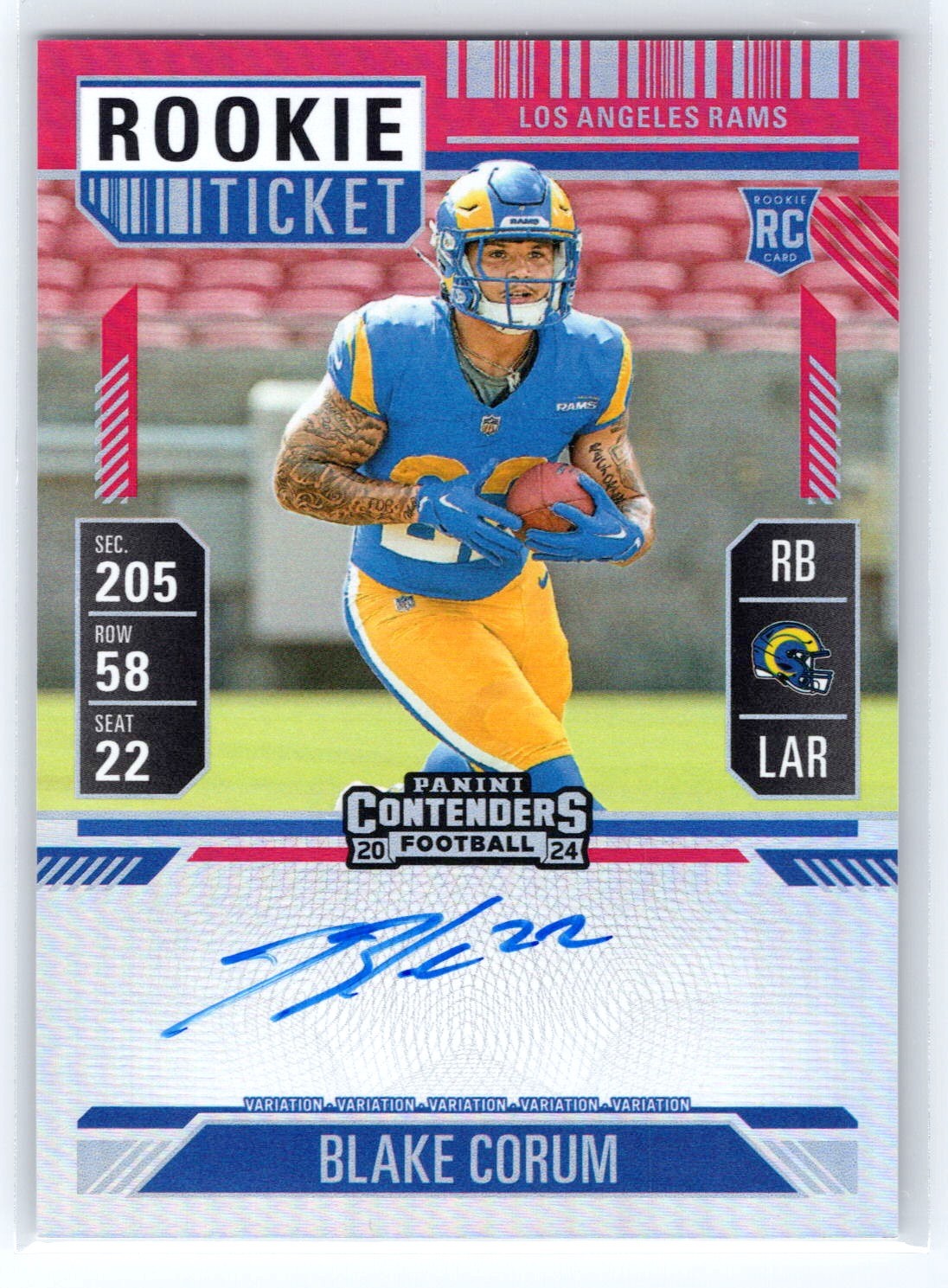 Blake Corum 2024 Contenders Red Zone Rookie Ticket Auto FOTL SP! Rams
