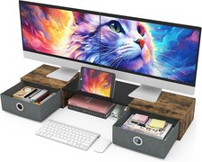 WESTREE Dual Monitor Stand Riser with Two Drawers, Extra Large Storage for 2 Mon