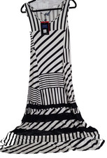 Peter Som Maxi Dress Medium Design Nation Black White Stripe Vacation Cruise NEW