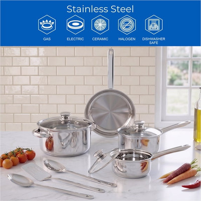 *HOT* Mainstays Stainless Steel 10Pc Cookware Set with Lids and Kitchen Utensils