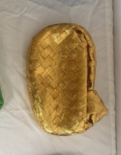 Bottega Veneta Mini Jodie Gold Leather Top Handle Bag