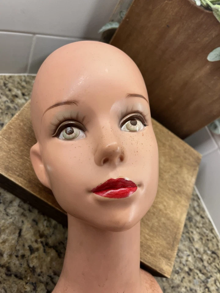 Antique 40s 50s Female Mannequin Head Bust Vintage Woman Hat Jewelry Scarf Japan - Image 3 of 4